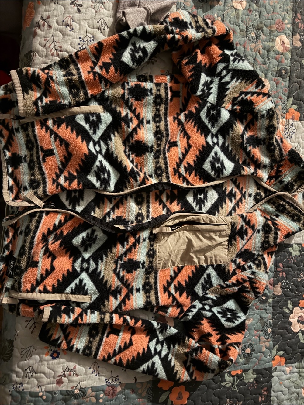 Wesc Fleece Jacket in Orange, Black & Cream